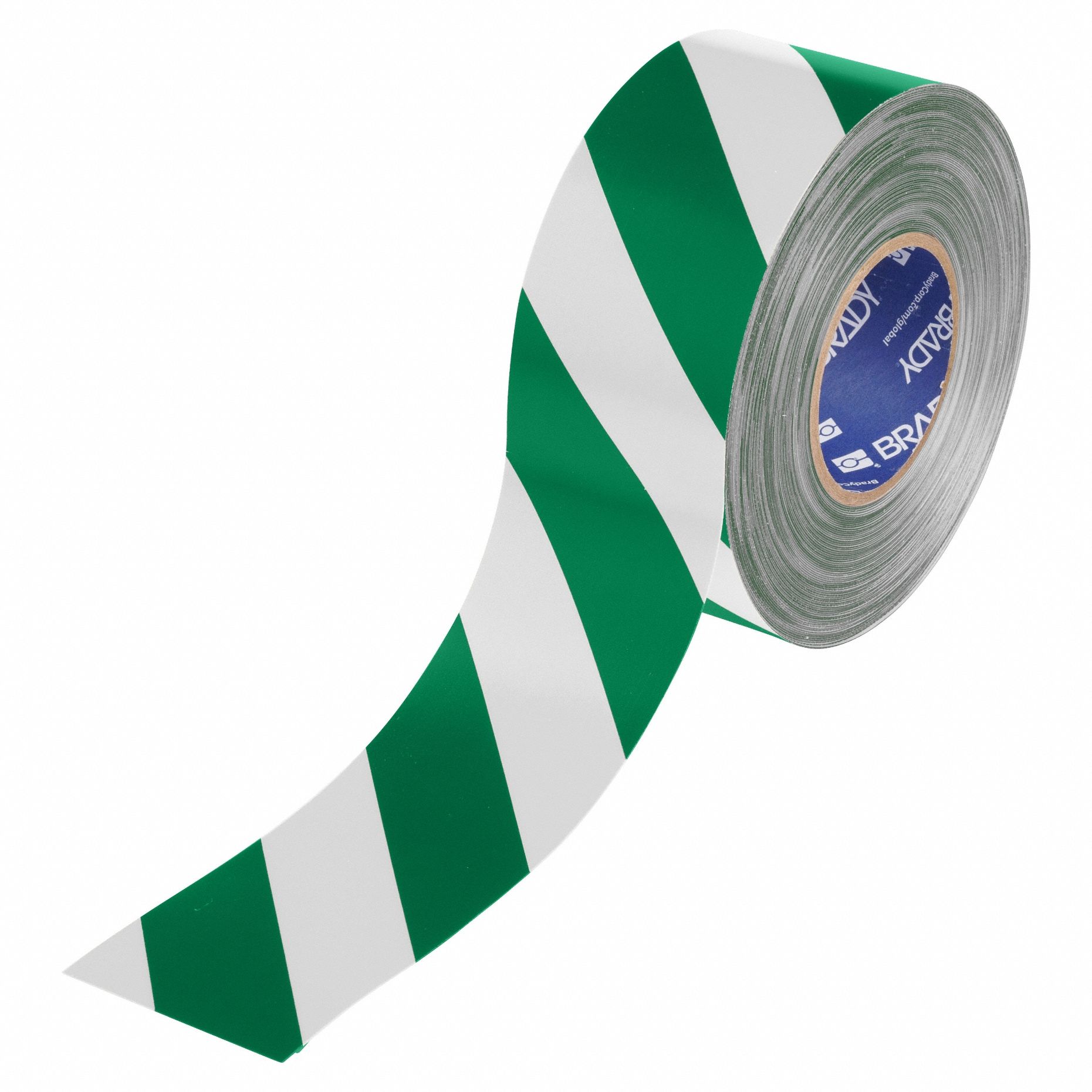 Floor Marking Tape: Striped, Green/White, 3 in x 100 ft, 22 mil Tape Thick, Brady® ToughStripe® Max