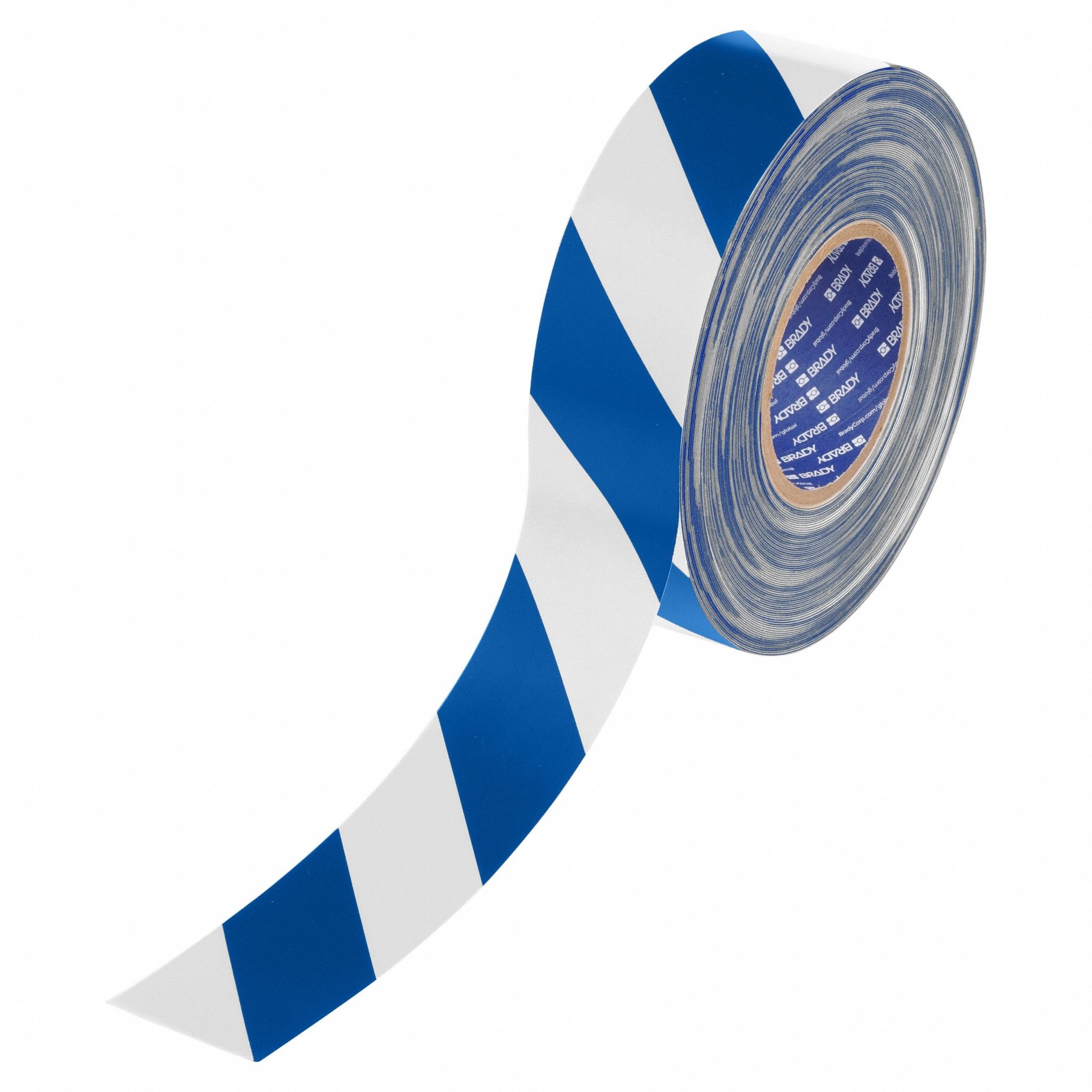 Floor Marking Tape: Striped, Blue/White, 2 in x 100 ft, 22 mil Tape Thick, Brady® ToughStripe® Max