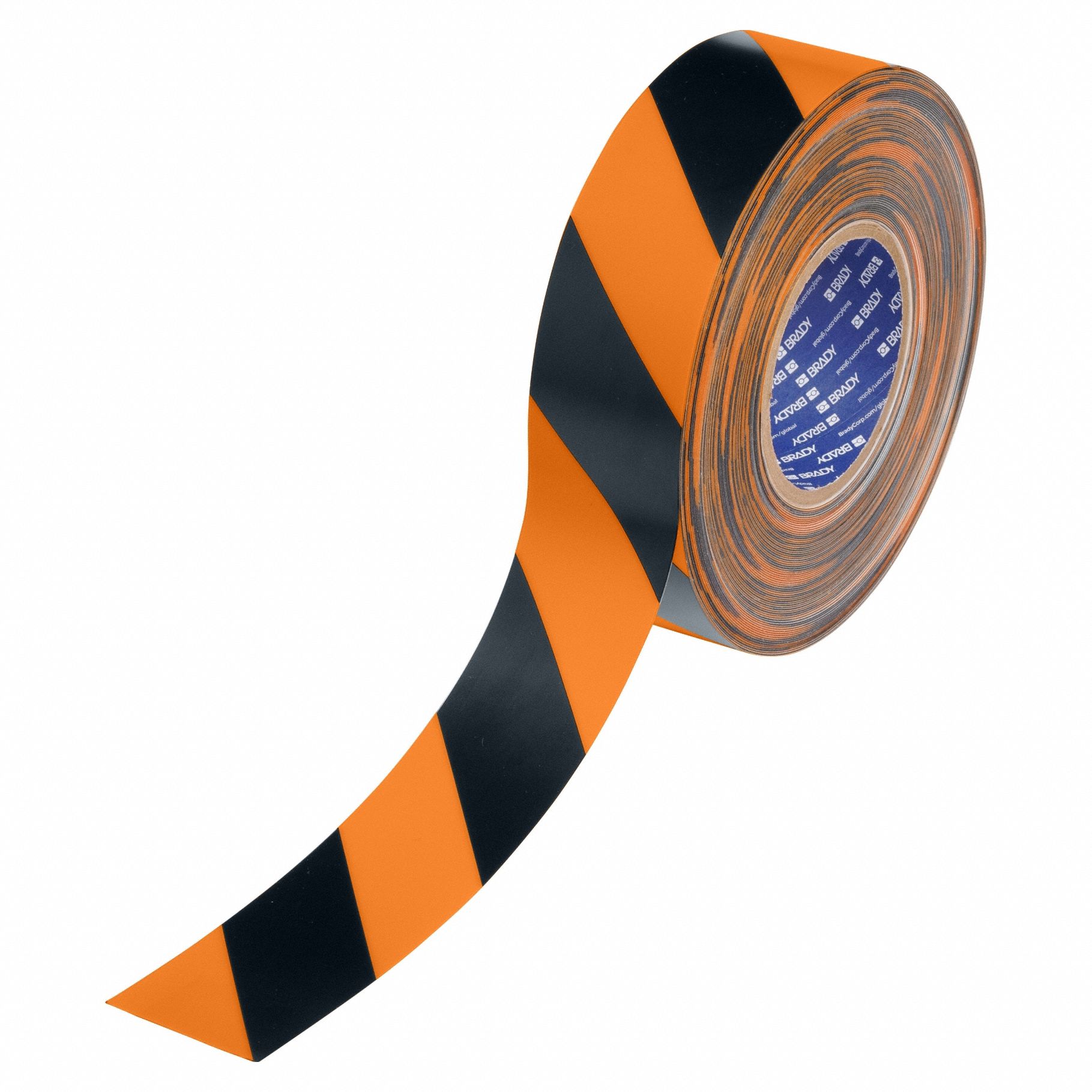 Floor Marking Tape: Striped, Black/Orange, 2 in x 100 ft, 22 mil Tape Thick, Brady® ToughStripe® Max
