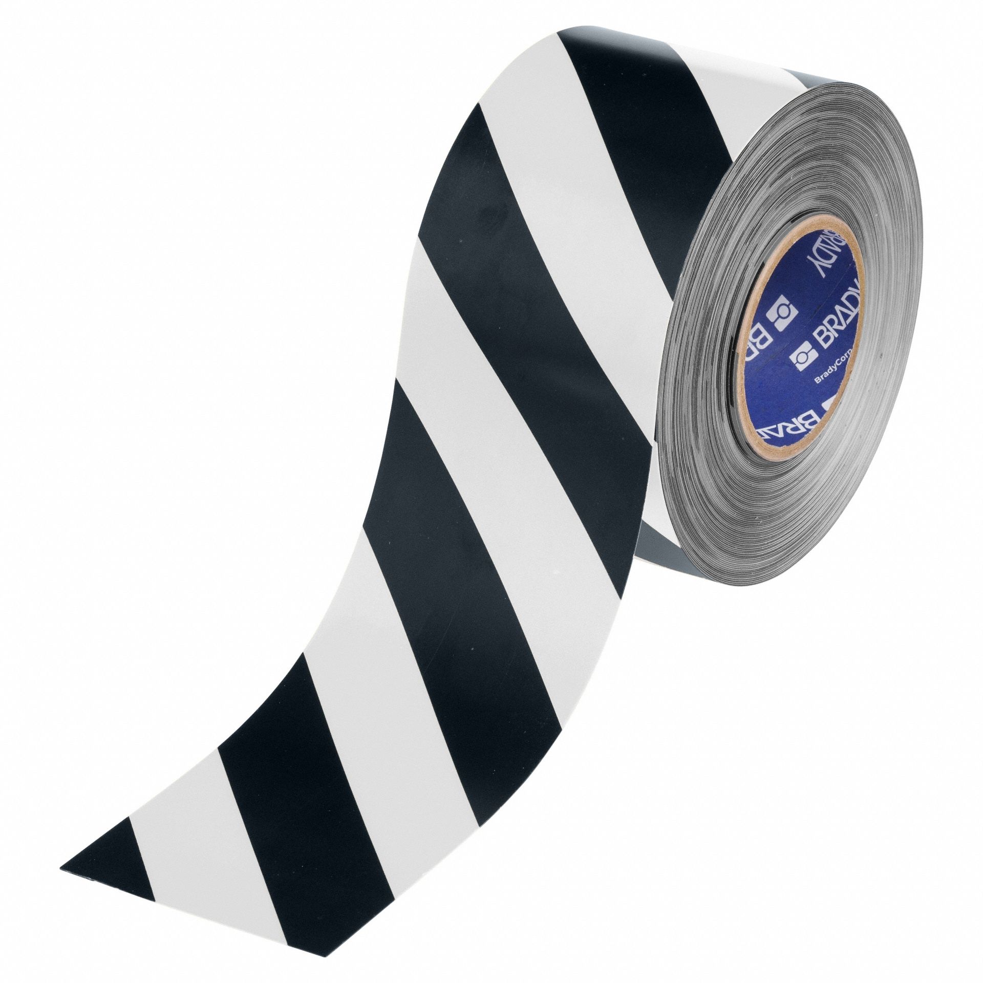 Floor Marking Tape: Striped, Black/White, 4 in x 100 ft, 22 mil Tape Thick, Brady® ToughStripe® Max