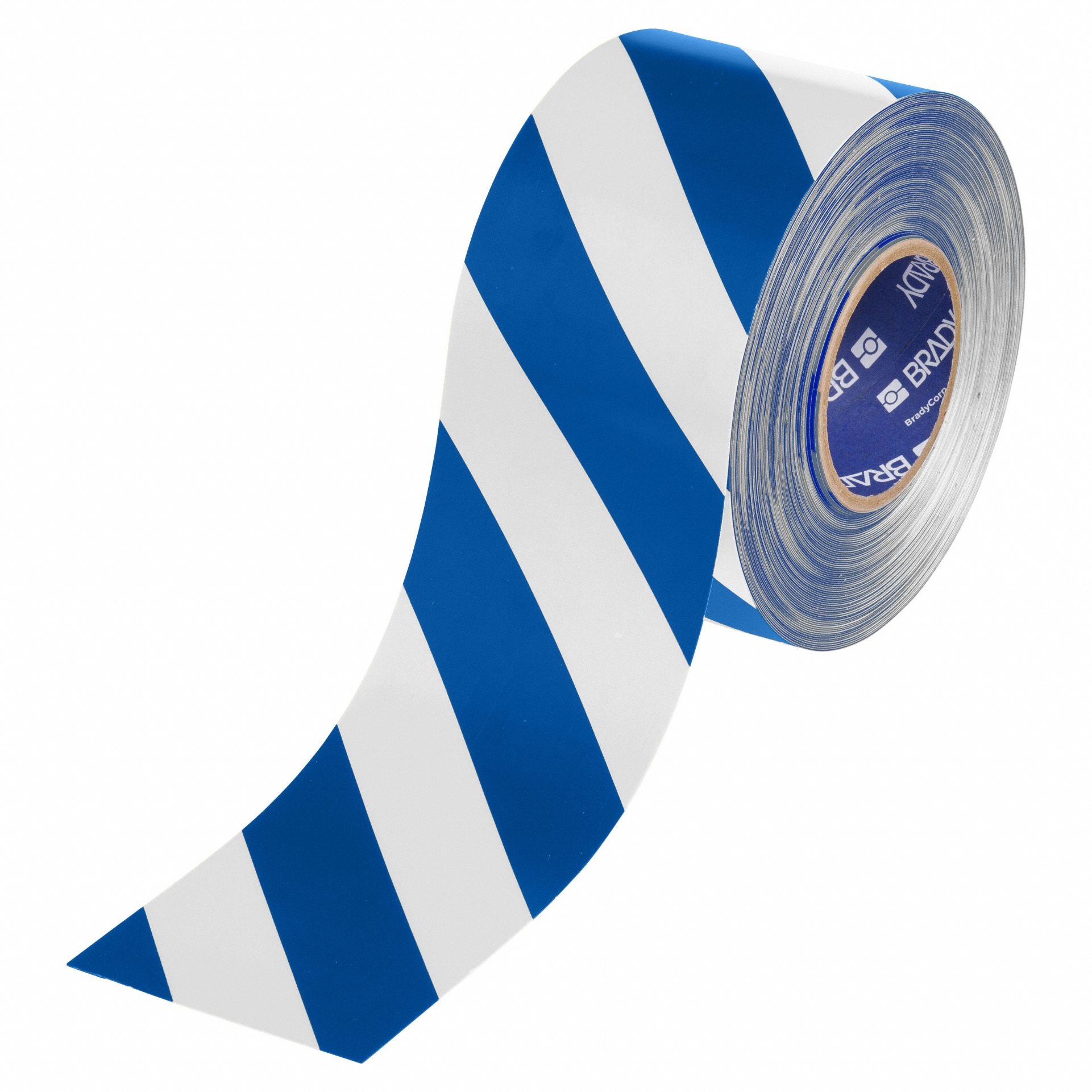 Floor Marking Tape: Striped, Blue/White, 4 in x 100 ft, 22 mil Tape Thick, Brady® ToughStripe® Max
