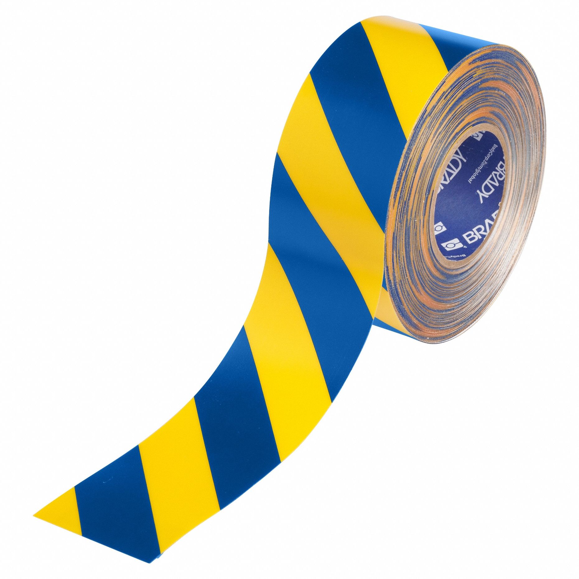 Floor Marking Tape: Striped, Blue/Yellow, 3 in x 100 ft, 22 mil Tape Thick, Brady® ToughStripe® Max