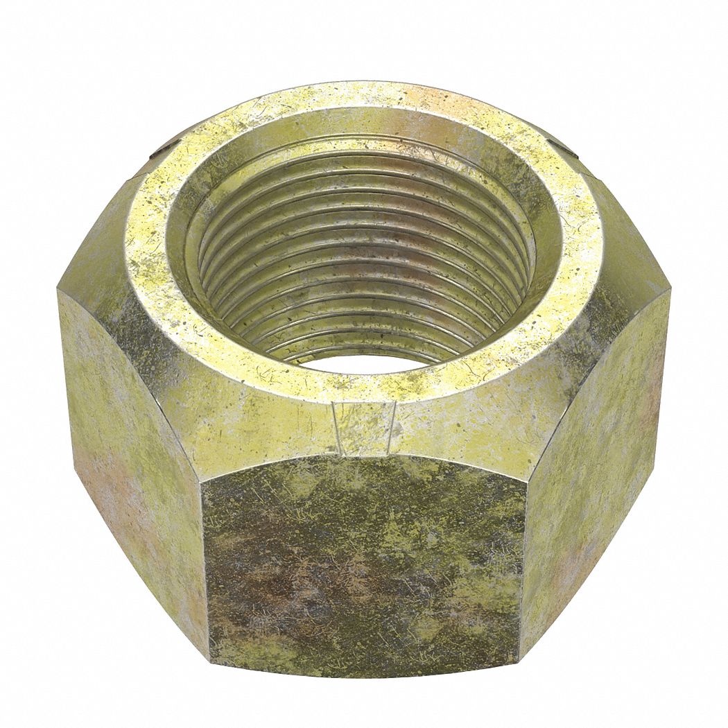 Lock Nut: Top Lock Distorted Thread, Std Hex, 1"-14 Thread Size, Steel, Grade C, Zinc Yellow, 5 PK