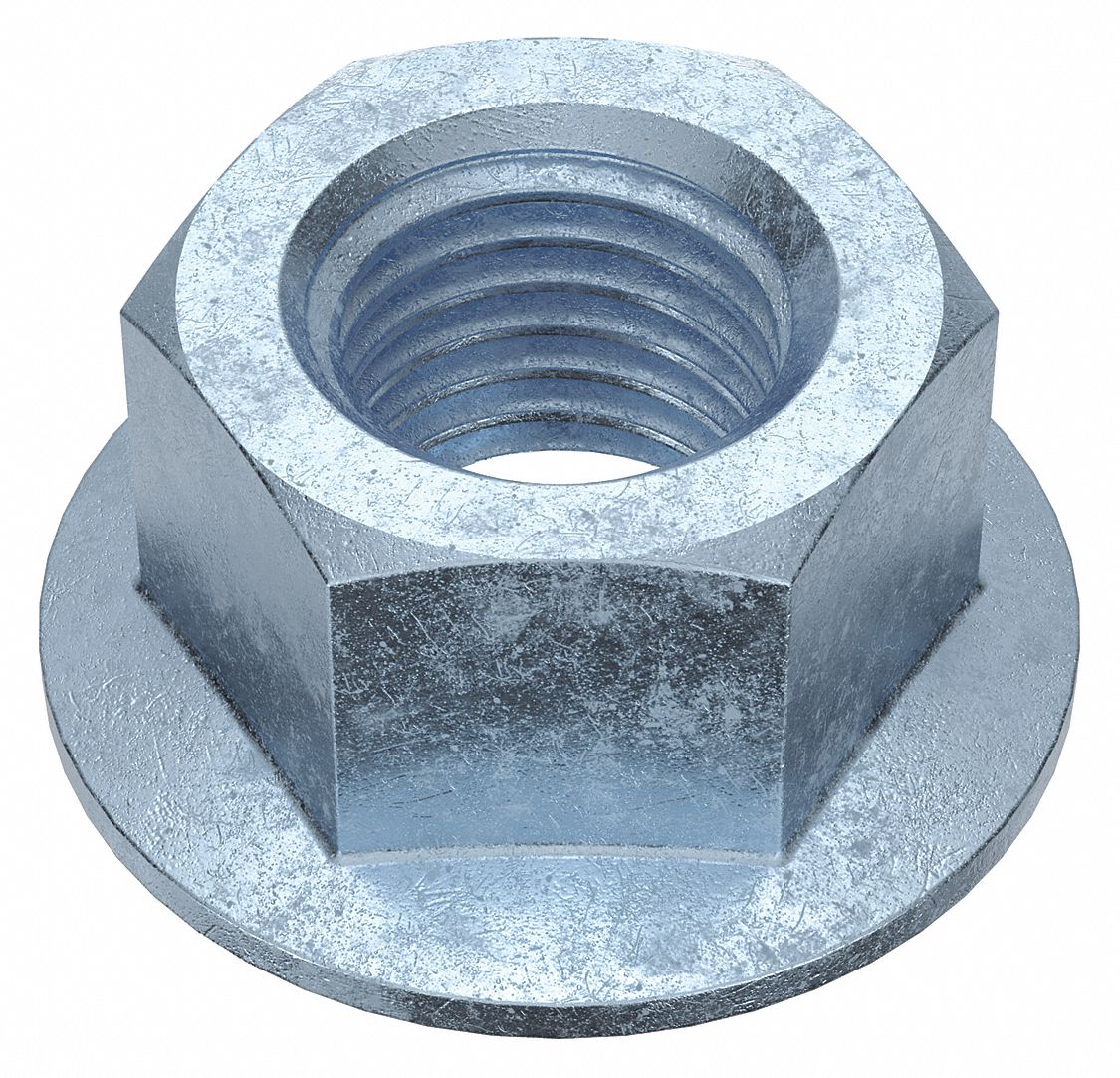 FLANGE NUT, M16-2.00 THREAD, STEEL, CLASS 8, ZINC PLATED, 24MM HEX W, 50 PK