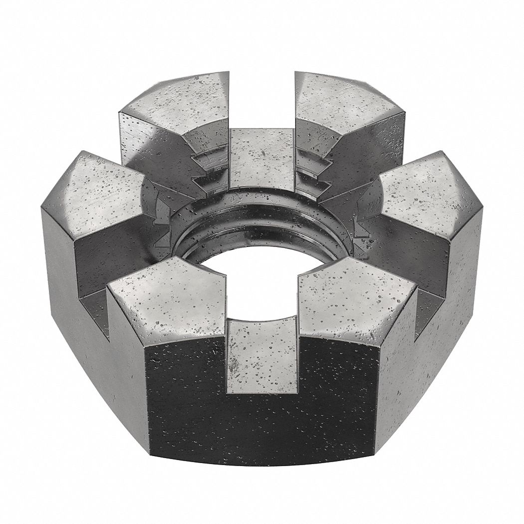 100 Pack 1/2-20 Fine Thread Slotted Hex Castle Nuts – Unplated Plain Steel, ASTM A563