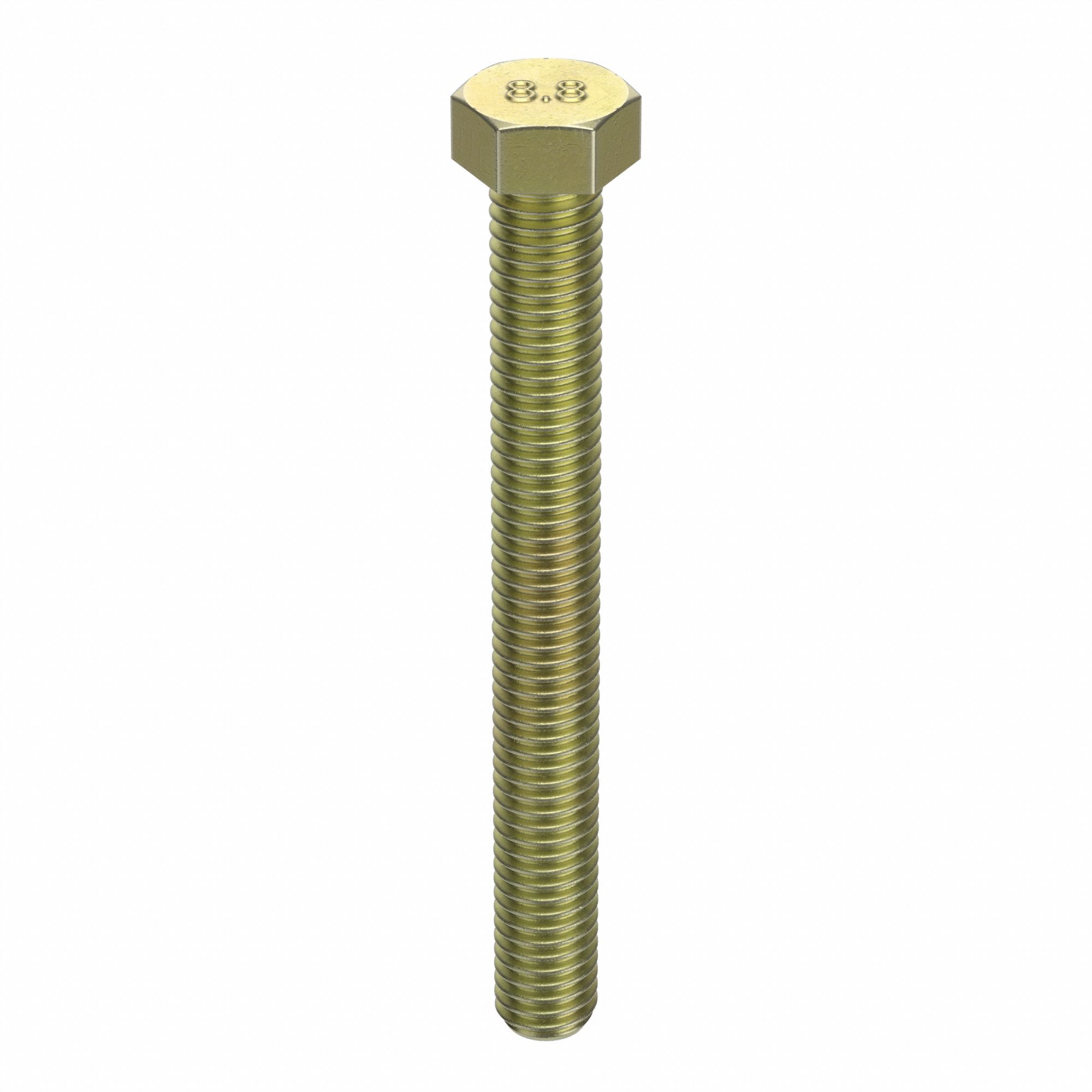 Hex Head Cap Screw: Steel, Class 8.8, Zinc Yellow, M12-1.25, Extra Fine, 100 mm lg, Metric, 25 PK