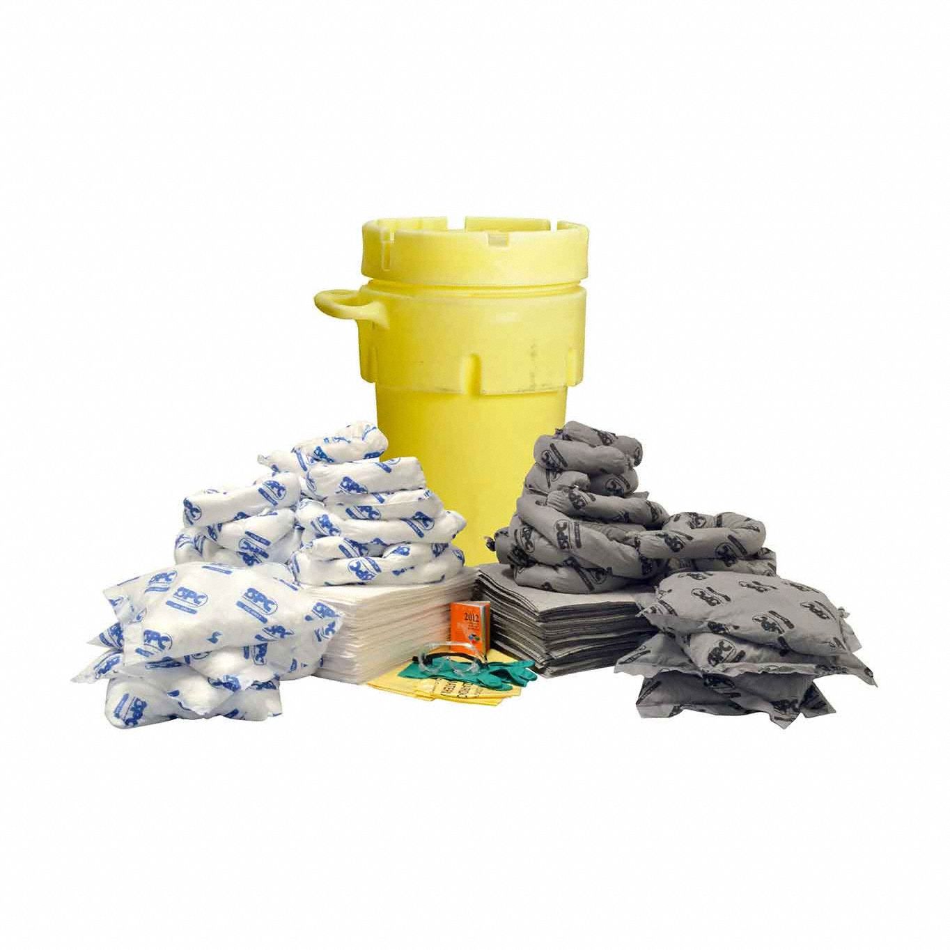 Spill Kit: 75 gal Volume Absorbed Per Kit, 95 gal Drum, Handbook, Yellow, Drum