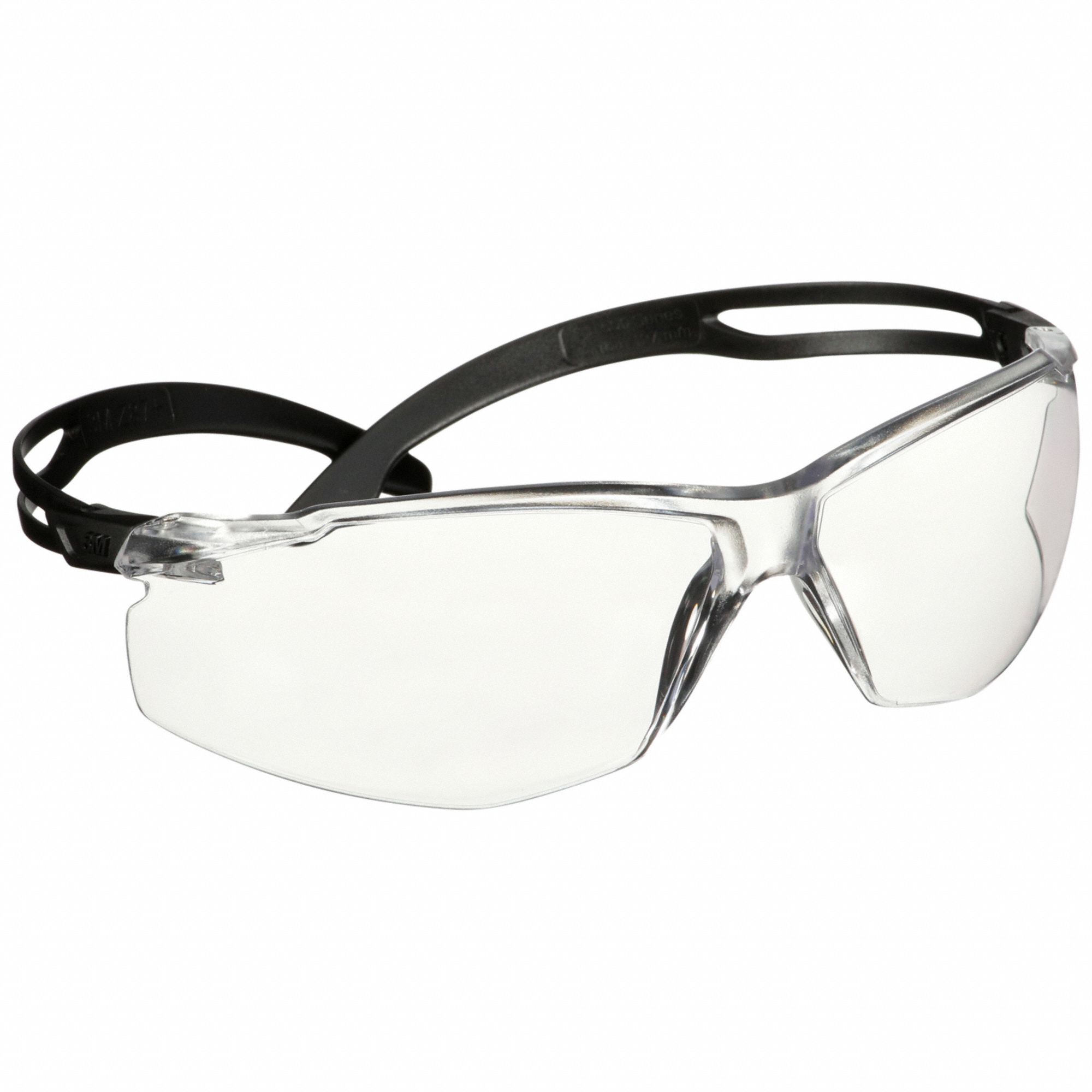 Safety Glasses: Clear Lens, Frameless, Anti-Fog, Black Frame, SecureFit(TM) 500 Series