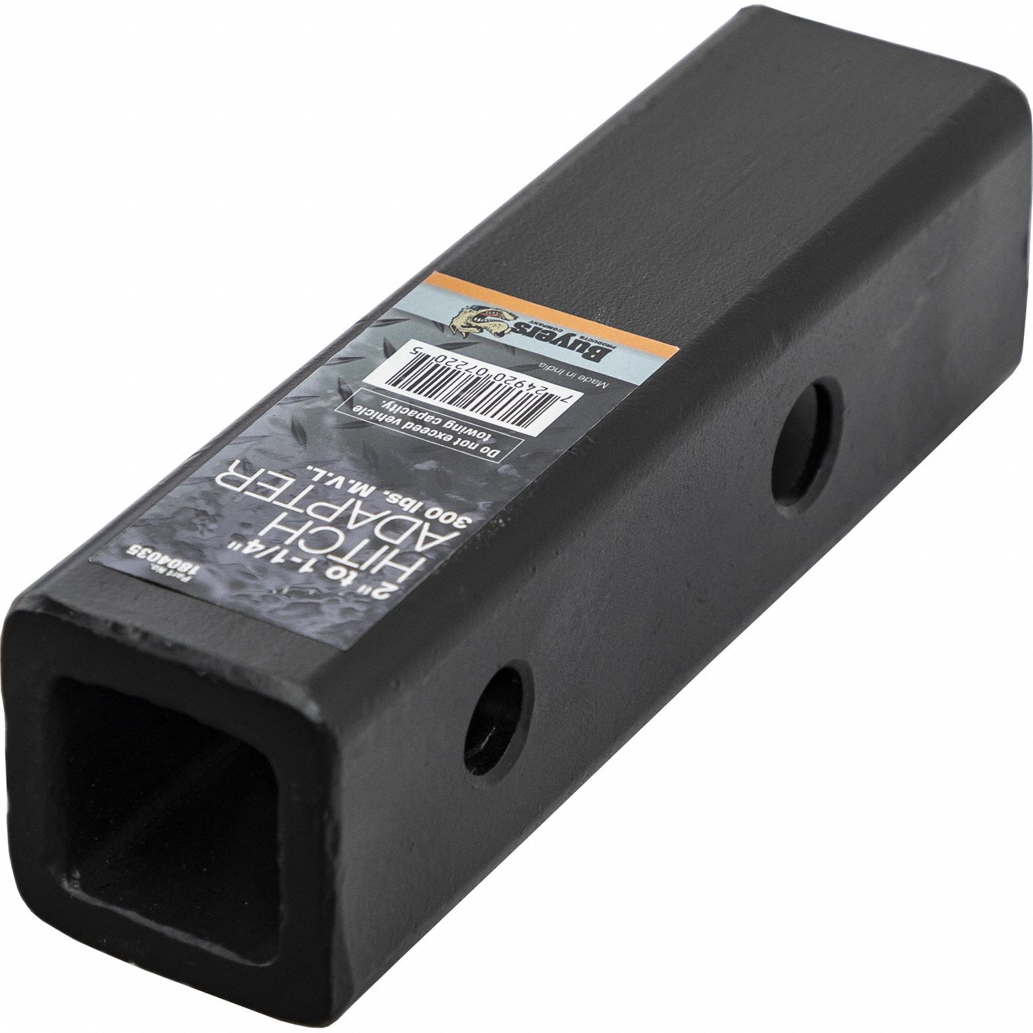 Hitch Adapter: 2 in Compatible Hitch Size, 1/2 in Inside Dia, 7 in Overall Lg