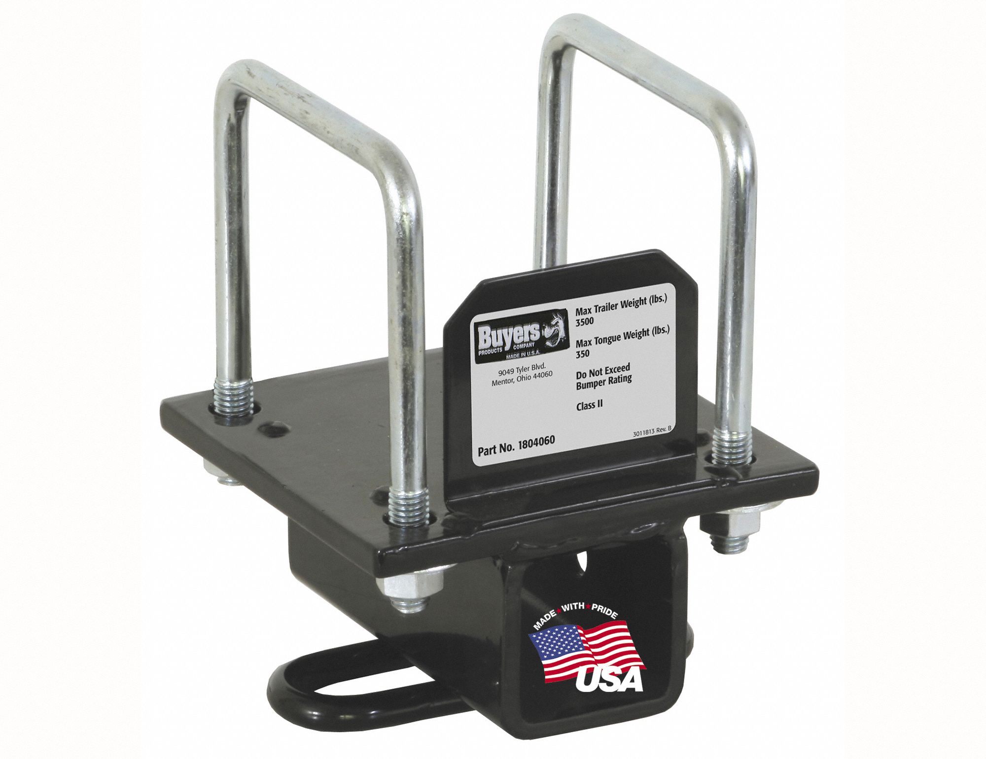 Hitch Receiver: 4 in Compatible Hitch Size, 1/2 in Inside Dia, 7 1/16 in Overall Lg
