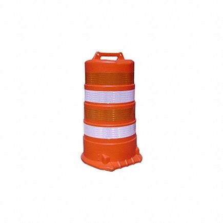 Traffic Barrel: 36 in Overall Ht, 4 Reflective Stripes, Engineer, 12 lb Empty Wt