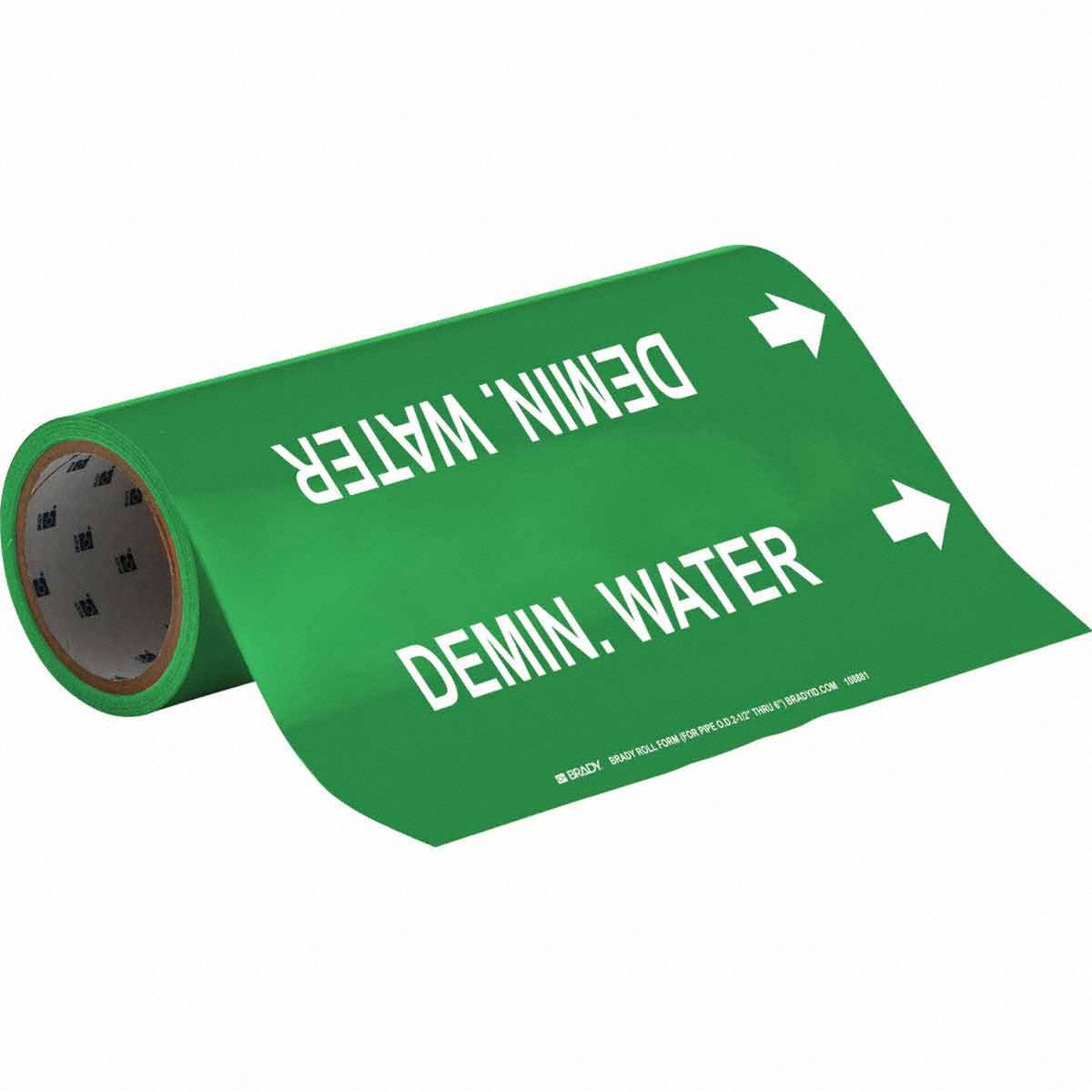 Pipe Marker: Demin. Water, Green, White, Fits 2 1/2 to 6 in Pipe O.D., 30 Pipe Markers, With Arrows