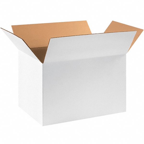 Shipping Box: 18 in Inside Lg, 12 in Inside Wd, 12 in Inside Ht, 32 ECT - White, Single Wall