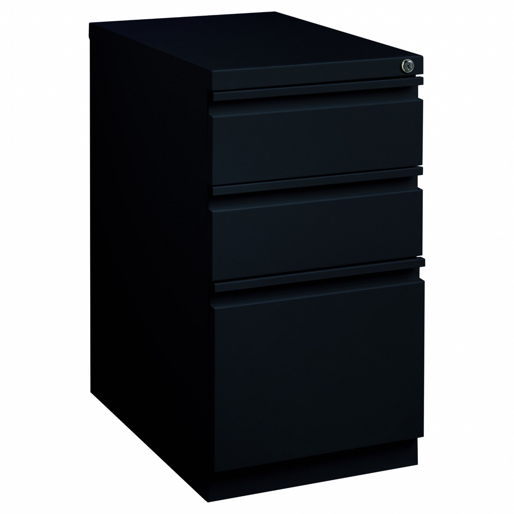 File Cabinet: Mobile Pedestal, 3 Drawers, Letter File Size, 27 3/4 in Overall Ht, Black, Steel