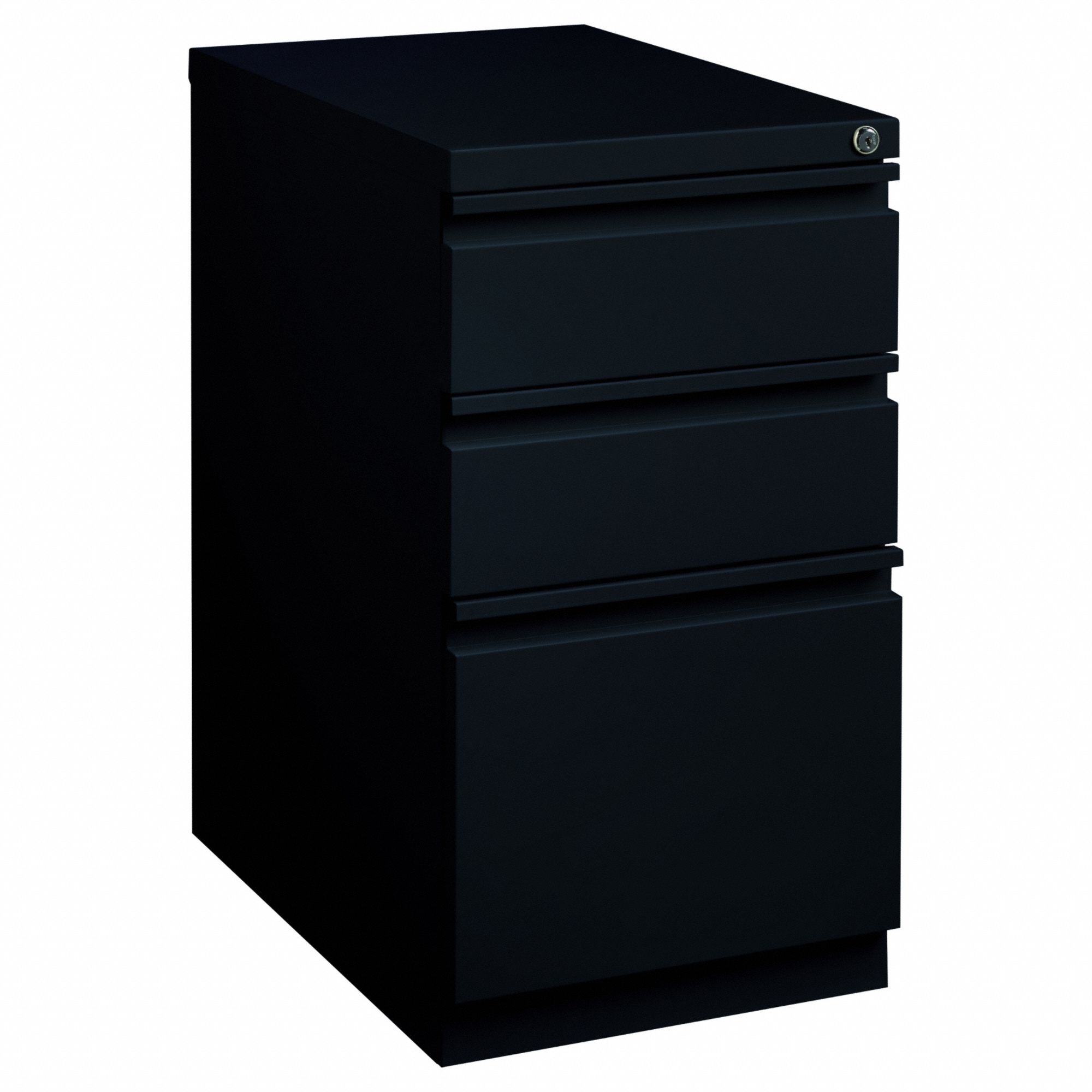 Desk Pedestal: Black, 3 Drawers, 27 3/4 in Overall Ht, 22 7/8 in Overall Dp, 15 in Overall Wd