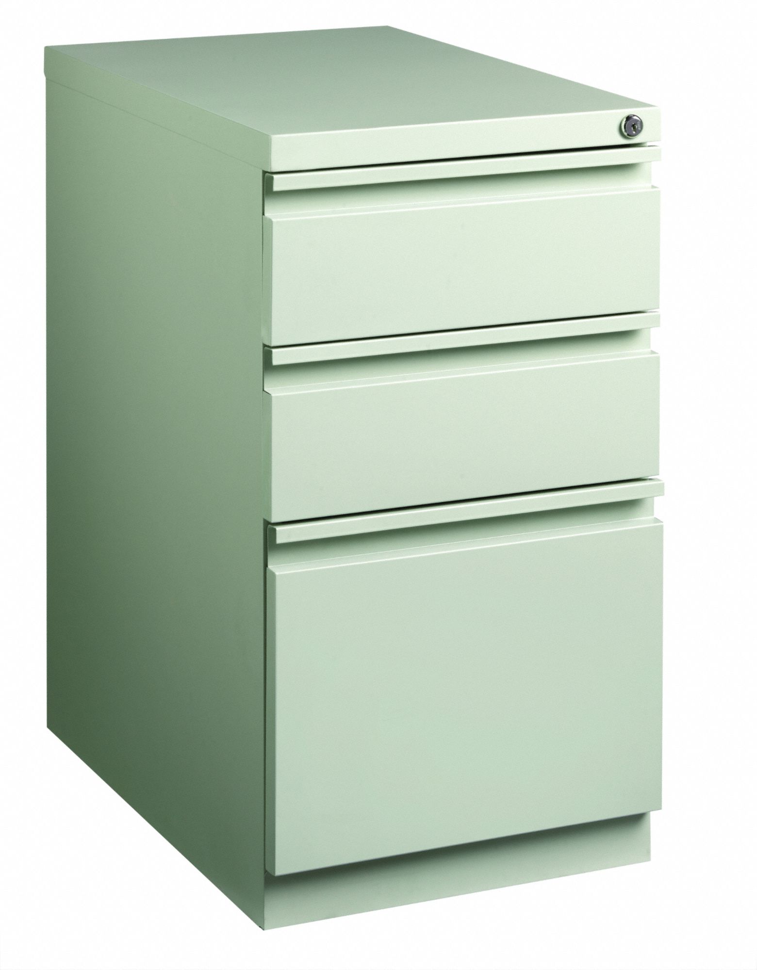 Desk Pedestal: Light Gray, 3 Drawers, 27 3/4 in Overall Ht, 22 7/8 in Overall Dp, Steel