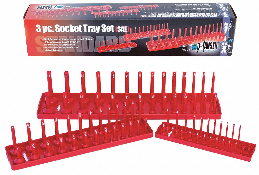 Socket Tray Set, Standard, Red, SAE, 3 pcs.
