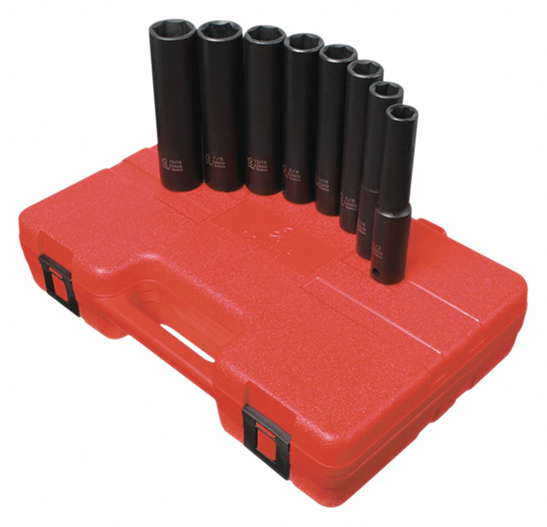 Extra Deep Socket Set,SAE,1/2" Drive Grainger