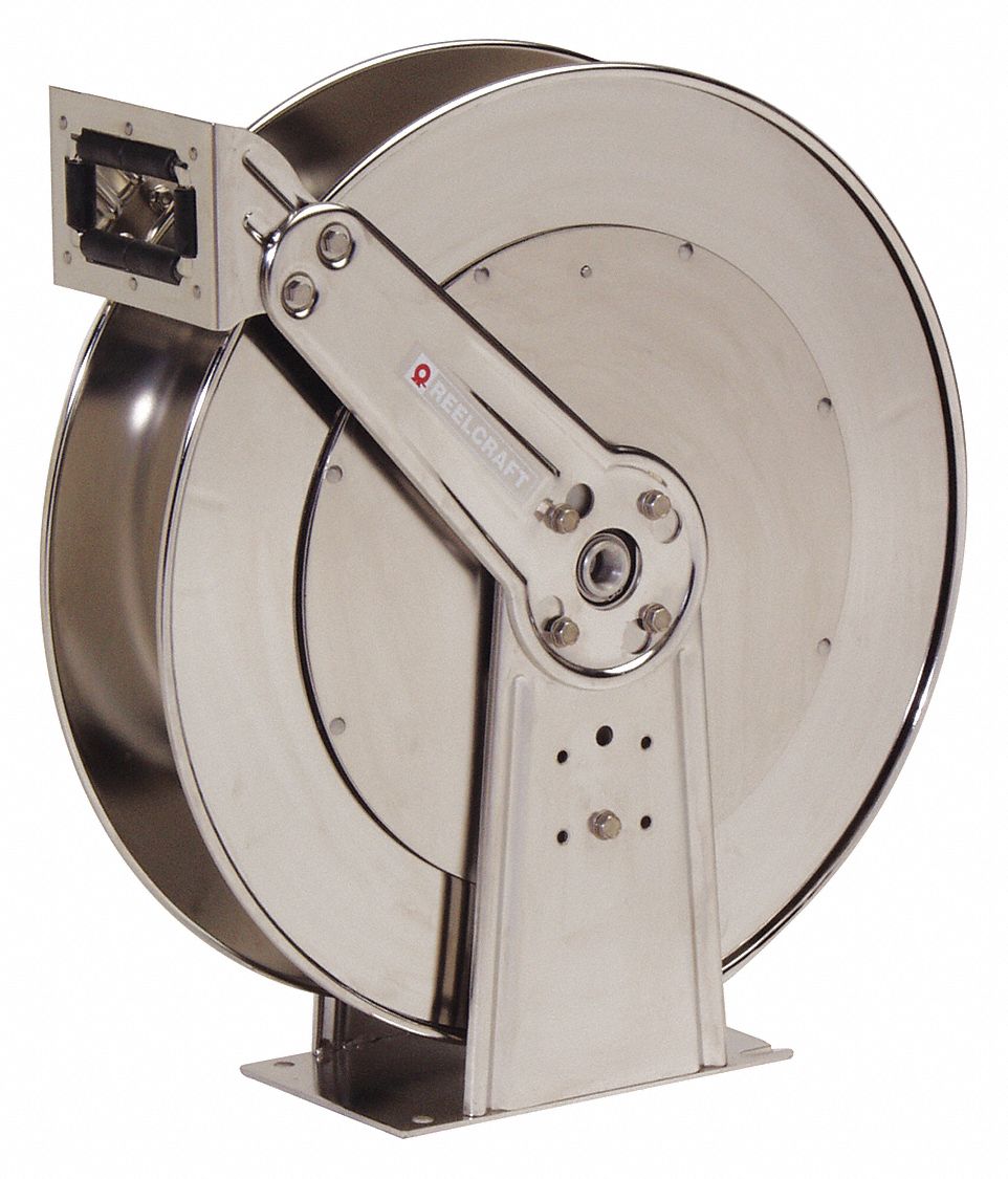 Hand Crank Hose Reel: 100 ft (3/4 in I.D.), 17 in L x 14 in W x 18 in H,  Nitrile, Silver