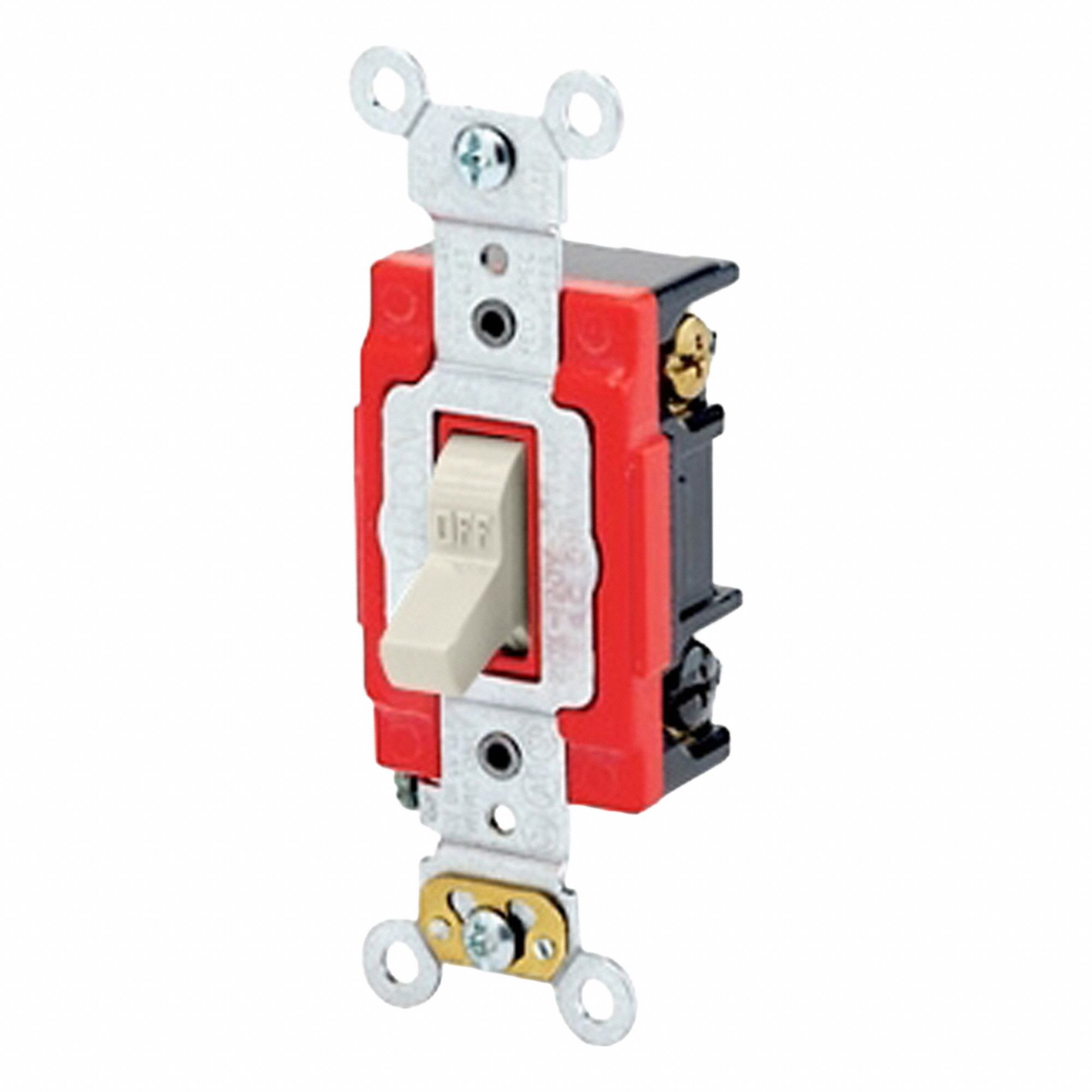 AC Quiet Switch: Toggle Switch, 3-Way, Light Almond, 20 A, 120/277V AC, Screw Terminals