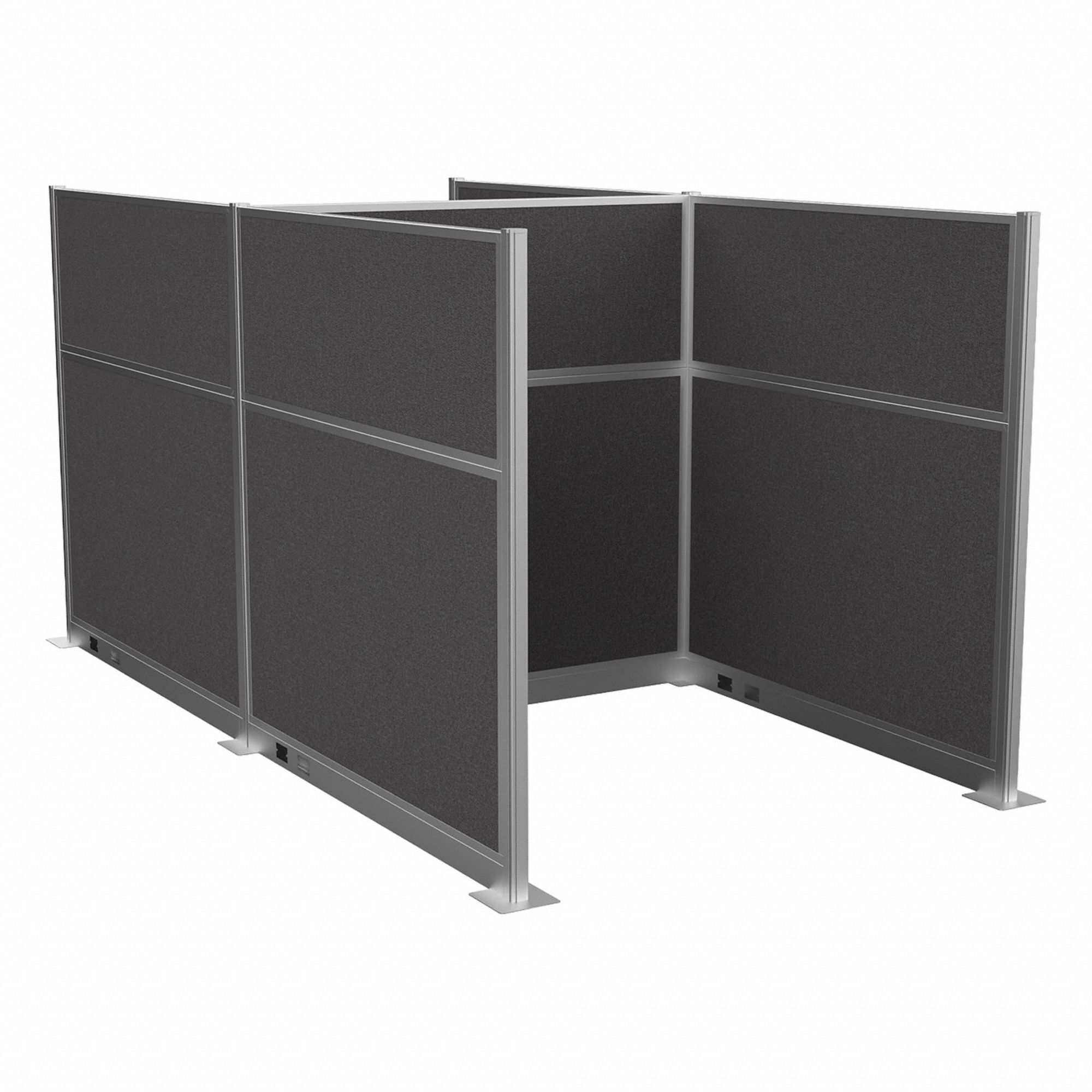 Cubicle Kit: 72 in Overall Ht, 72 in Overall Wd, 5 Panels, Charcoal Gray, Fabric