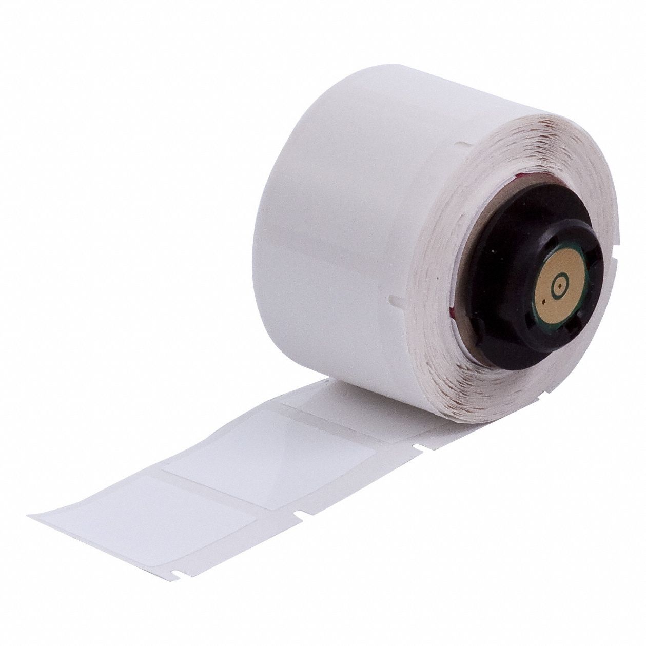 Pre-Cut Label Stock Roll: 1 in x 1 in, Rubber, Aggressive Adhesive/Permanent Adhesive, 250 Labels