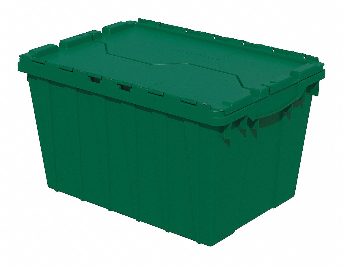 Attached Lid Container,1.62 cu ft,Green