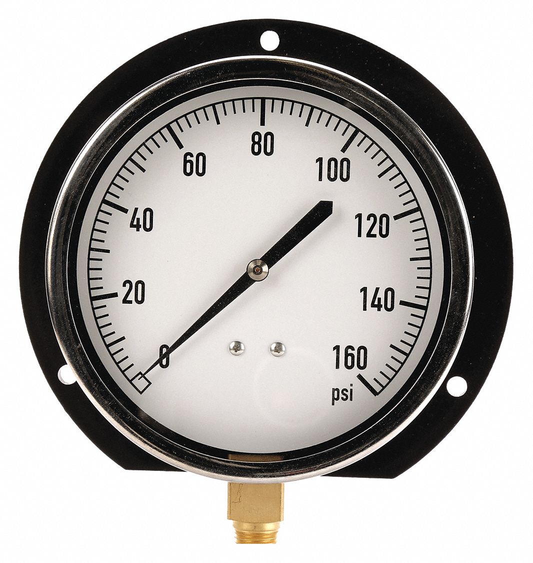 Grainger Approved Industrial Pressure Gauge: Front Flange, 0 To 160 Psi 