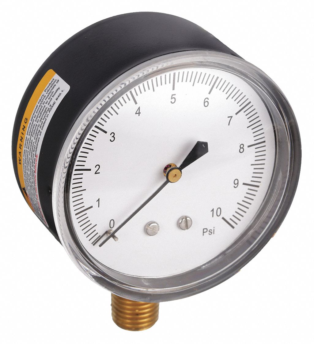 PRESSURE GAUGE,2 1/2 IN,0 TO 10 PSI