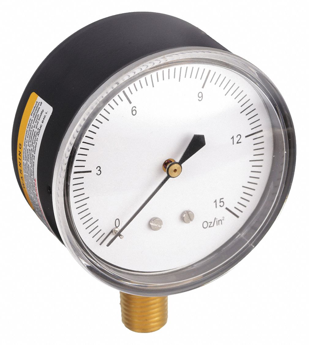 For Inert Gases, 0 to 15 oz/in2, Low Pressure Gauge 18C77718C777 Grainger