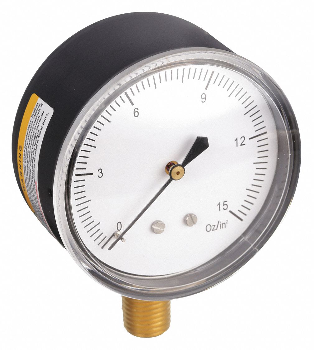 PRESSURE GAUGE,2 1/2 IN,0 TO 15 OZ/