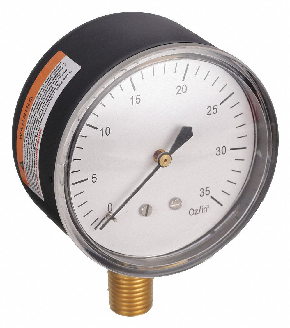 PRESSURE GAUGE,2 1/2 IN,0 TO 35 OZ/