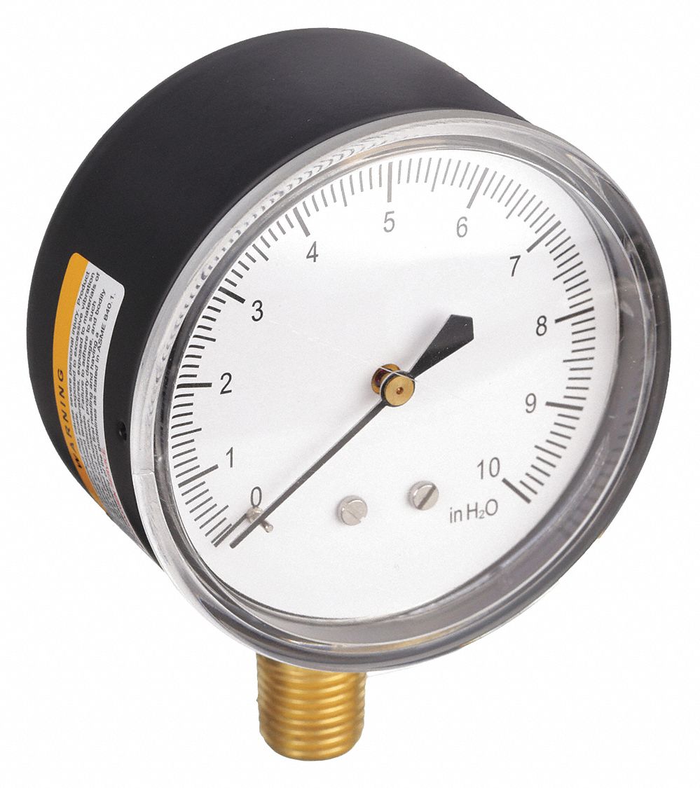 PRESSURE GAUGE,2 1/2 IN,0 TO 10 IN