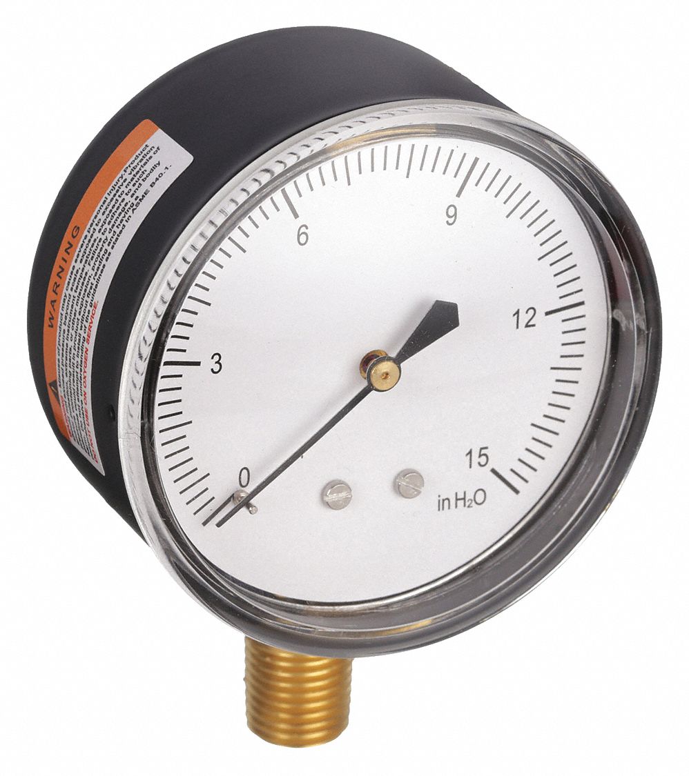 PRESSURE GAUGE,2 1/2 IN,0 TO 15 IN