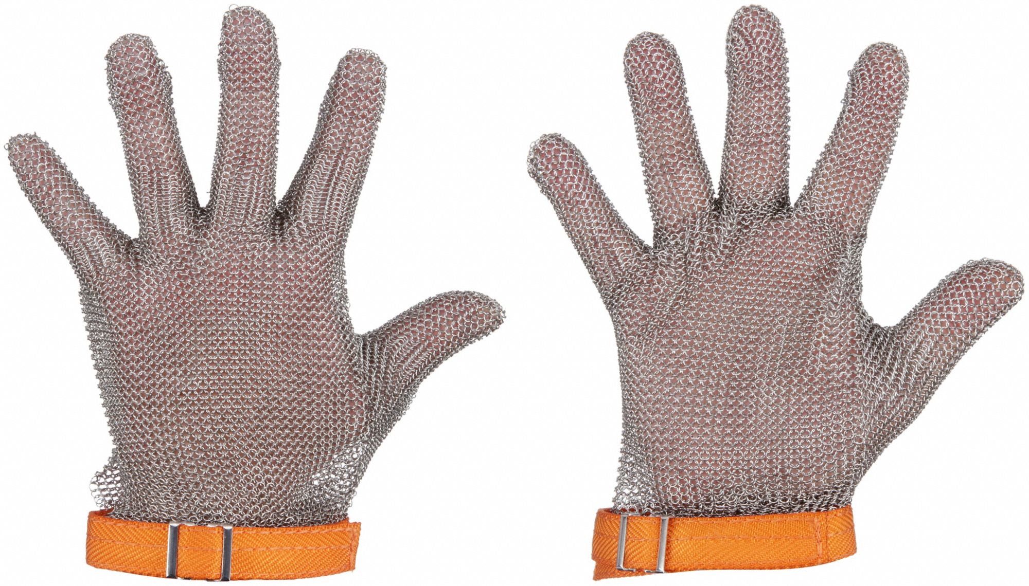 CHAINMAIL CUT-RESISTANT GLOVE, XL/10, XL, WRIST, NYLON, STAINLESS STEEL, ORANGE