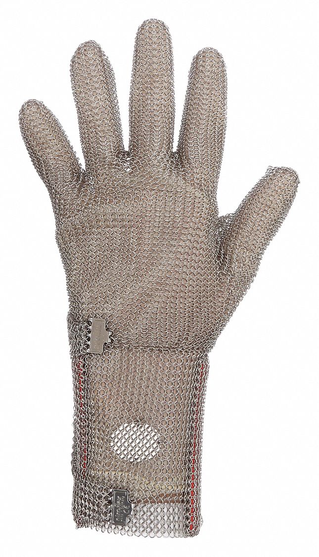 Chainmail Cut-Resistant Glove, M/8: M, Extended Wrist, Stainless Steel, Stainless Steel