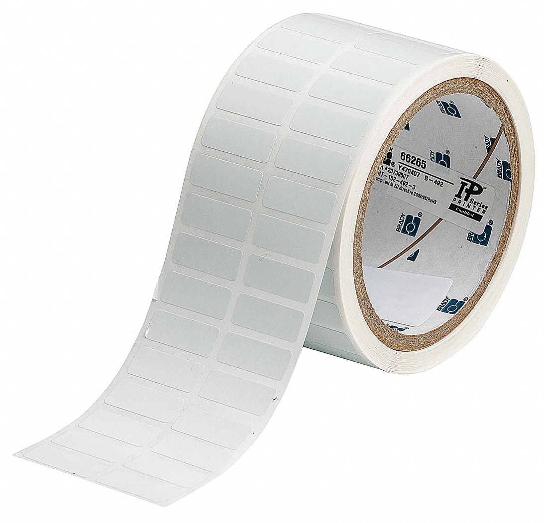 Pre-Cut Label Stock Roll: Rectangle, 3/8 in x 1 in, 3/8 in, Cryogenic Polyester, White, 3, 000 Labels