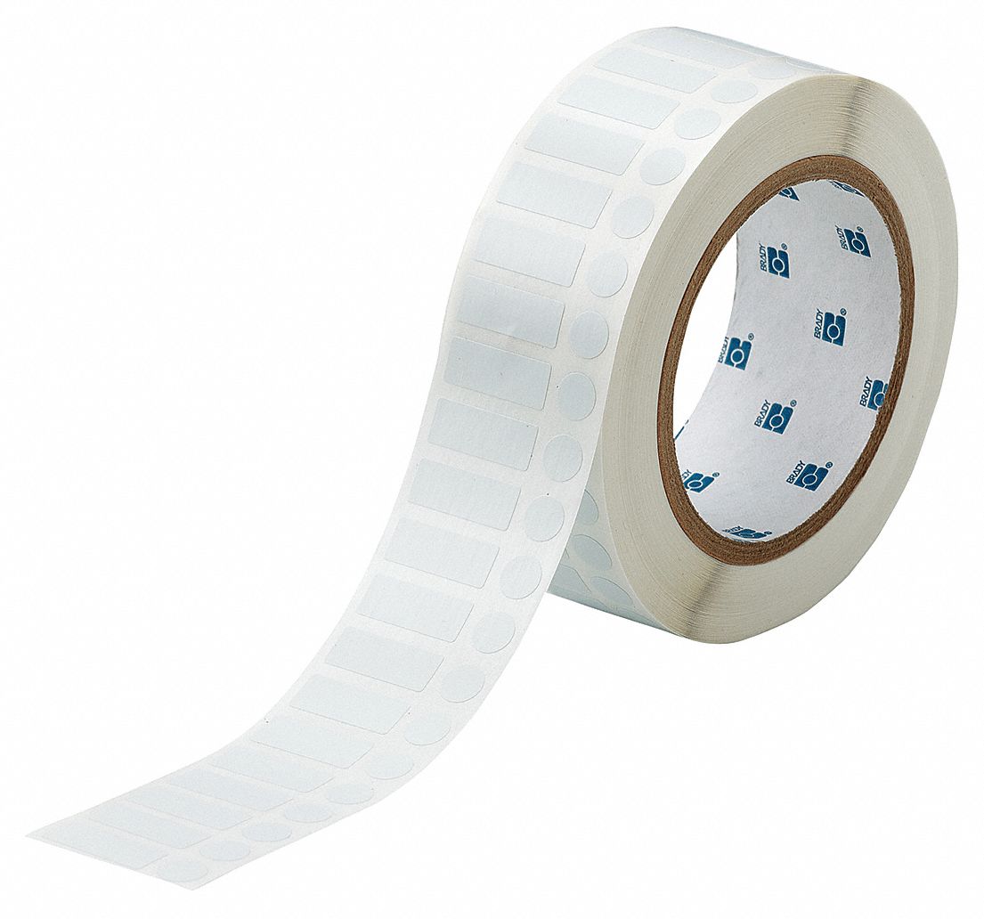 Pre-Cut Label Stock Roll: Rectangle, 3/8 in x 1 in, 3/8 in, Cryogenic Polyester, White, 3, 000 Labels