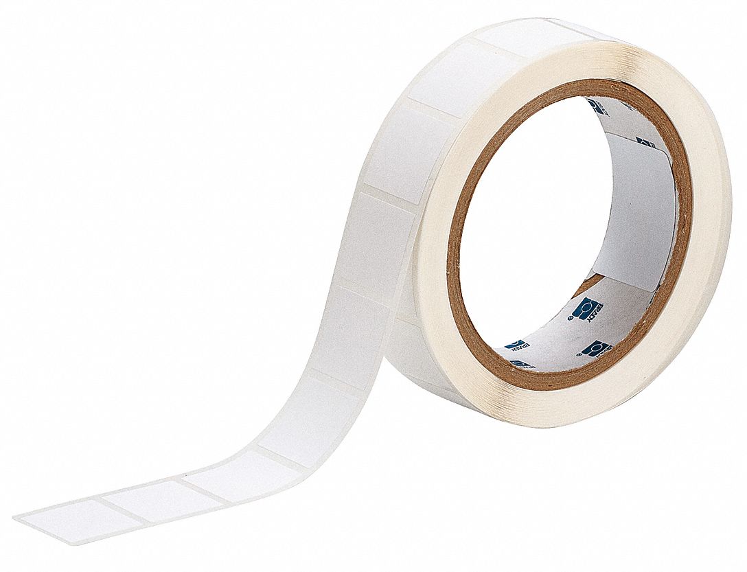 Pre-Cut Label Stock Roll: 29/32 in x 29/32 in, 29/32 in, Cryogenic Autoclavable Polyester, White