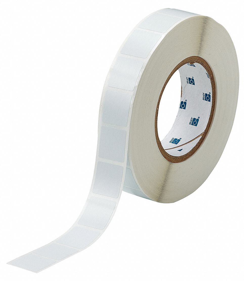 Pre-Cut Label Stock Roll: Square, 1 in x 1 in, 1 in, Cryogenic Polyester, White, -320°F to 230°F