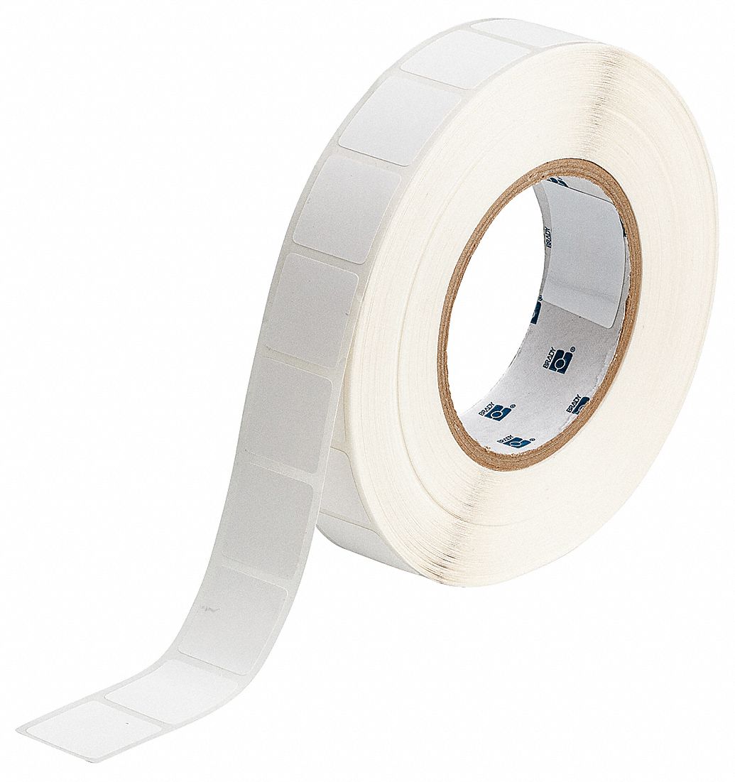 Pre-Cut Label Stock Roll: Square, 1 in x 1 in, 1 in, Cryogenic Autoclavable Polypropylene, White