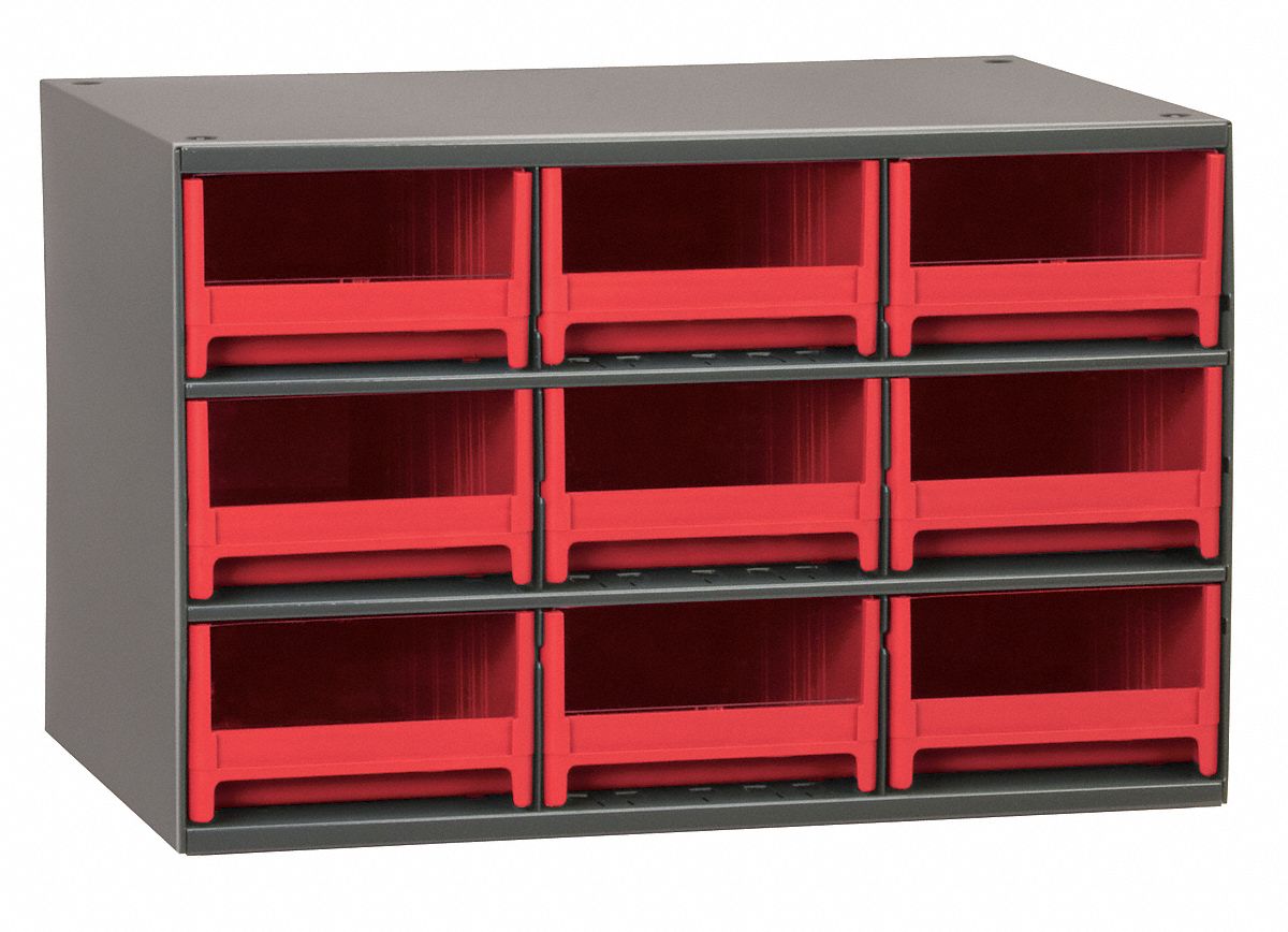 Akro Mils Steel Drawer Bin Cabinet 17 Inw X 11 Ind X 11 Inh 9 Drawers Black 18d80419909red