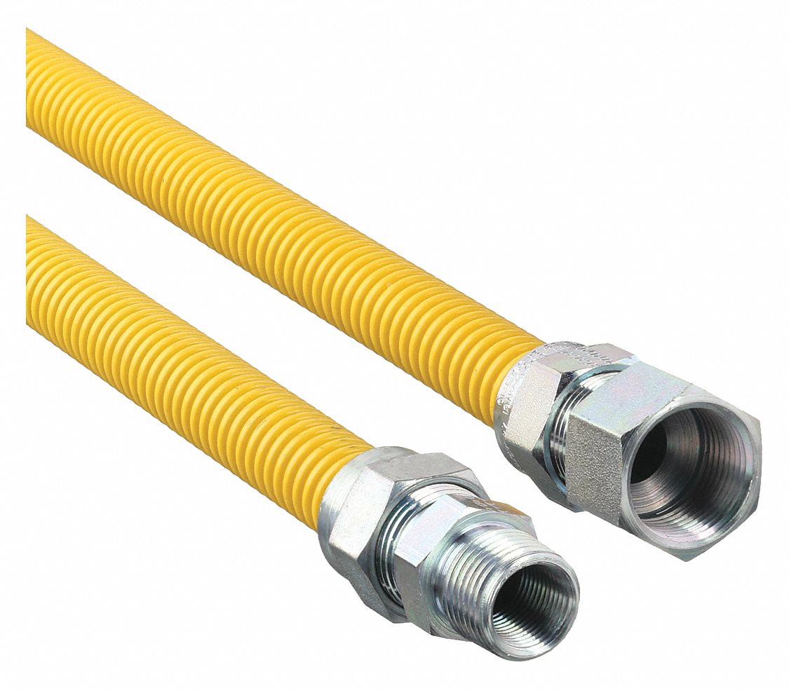 Gas Connector: 1/4 in Hose Inside Dia., 36 in Hose Lg, 33, 400 BTU Capacity, Yellow, FPT x MIP