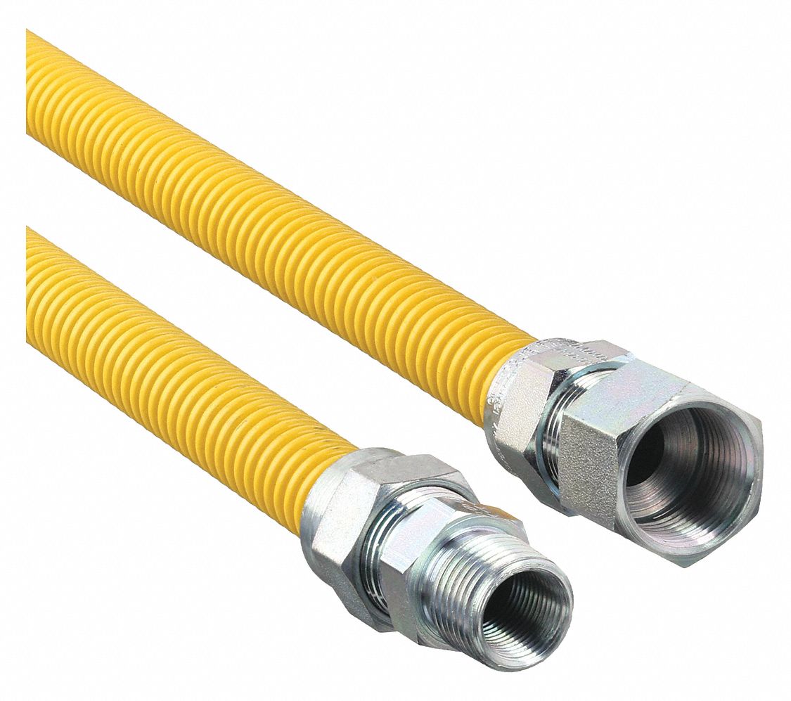 GAS CONNECTOR: ⅜ IN HOSE ID, 5 FT HOSE LG, 53,200 BTU CAPACITY, YELLOW, FNPT X FNPT