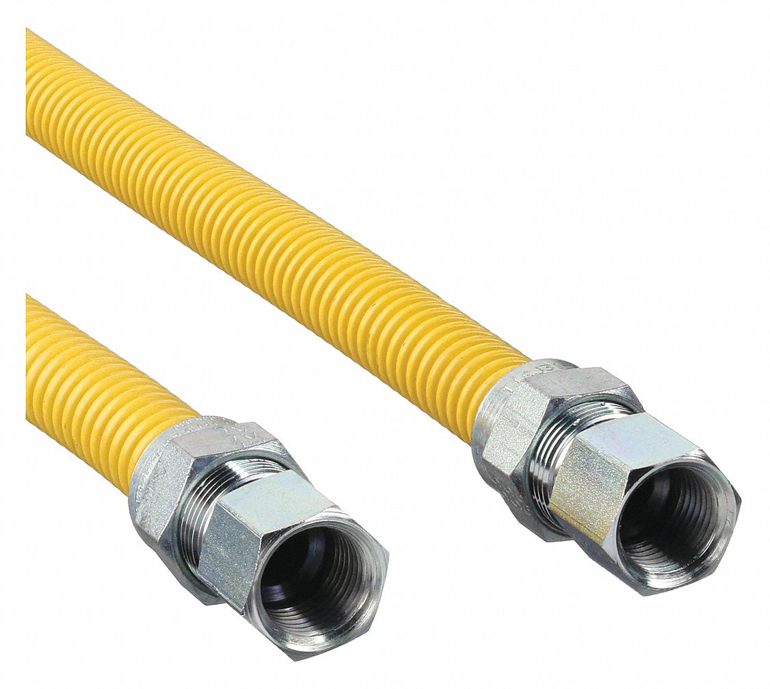 Gas Connector: 1/2 in Hose Inside Dia., 24 in Hose Lg, 150, 000 BTU Capacity, Yellow, FNPT x FNPT