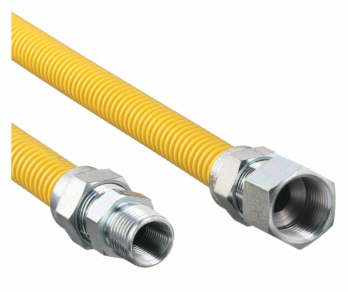 Gas Connector: 1/2 in Hose Inside Dia., 5 ft Hose Lg, 93, 200 BTU Capacity, Yellow, FNPT x FNPT