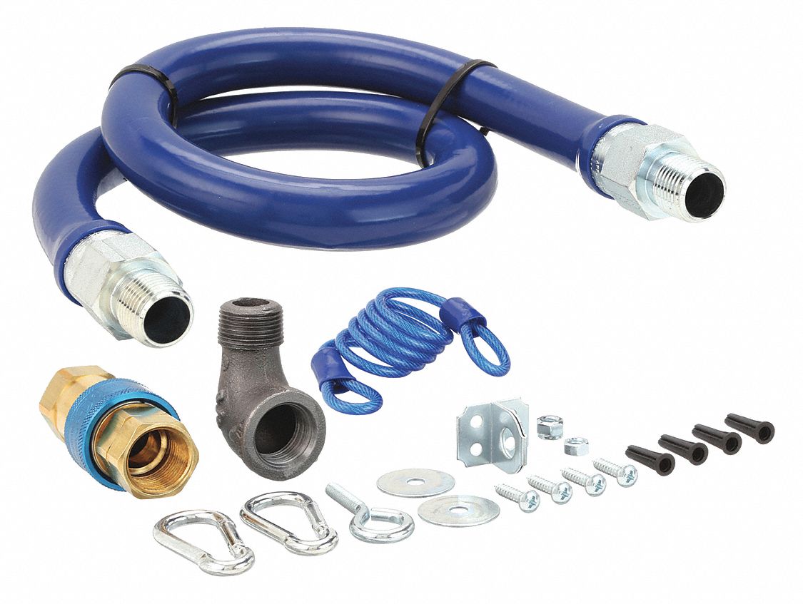 Gas Safety Kit: 1/2 in Hose Inside Dia., 36 in Hose Lg, 77, 000 BTU Capacity, Blue, FNPT x MNPT