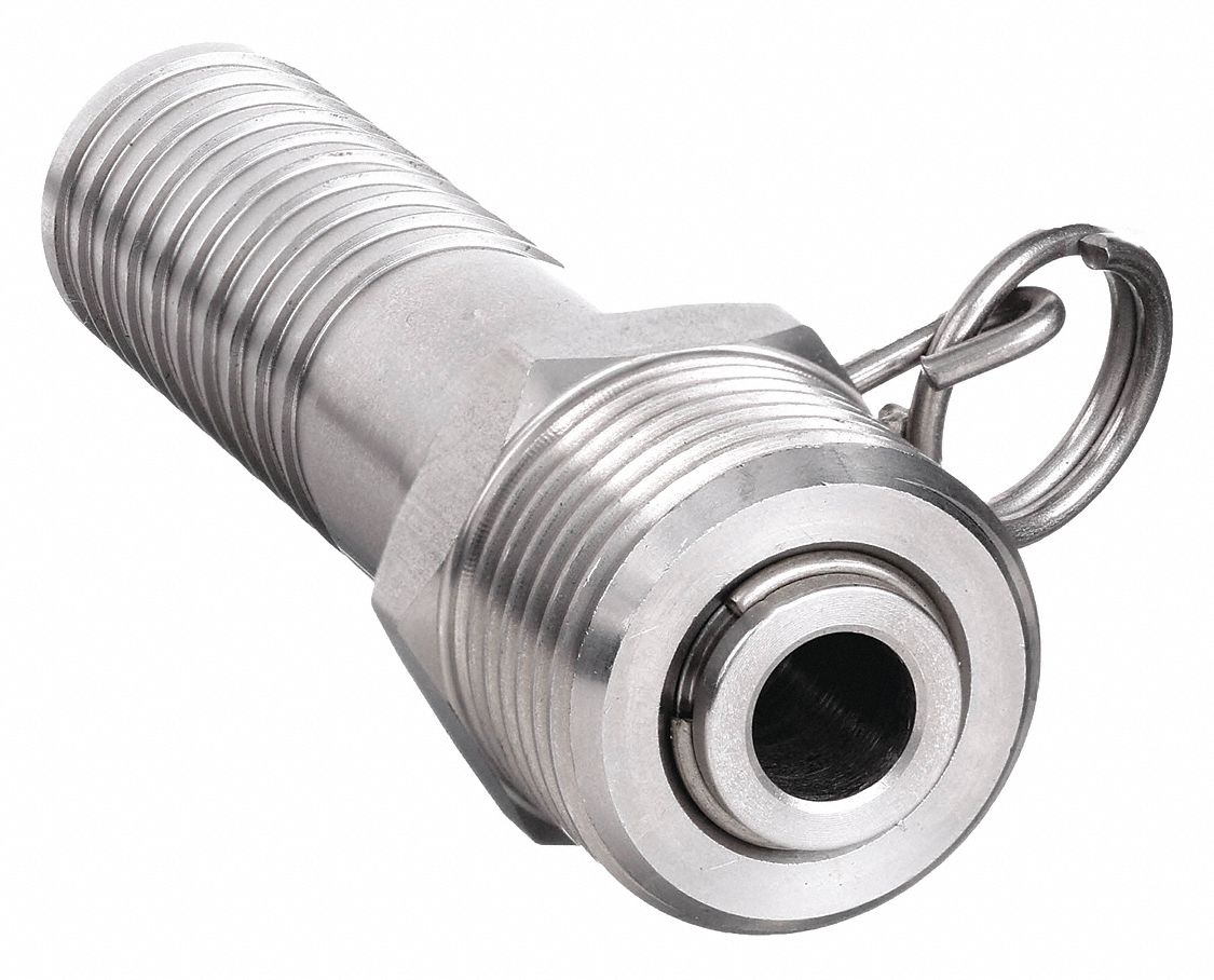 SWIVEL HOSE ADAPTER: HOSE BARB/MALE GHT CONNECTION, ¾ X ¾ IN SIZE, STAINLESS STEEL