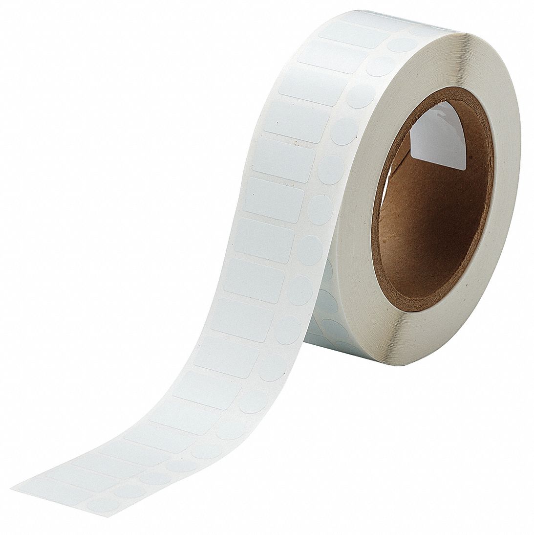 Pre-Cut Label Stock Roll: Rectangle, 1/2 in x 1 in, 1/2 in, Cryogenic Polyester, White, 3, 000 Labels