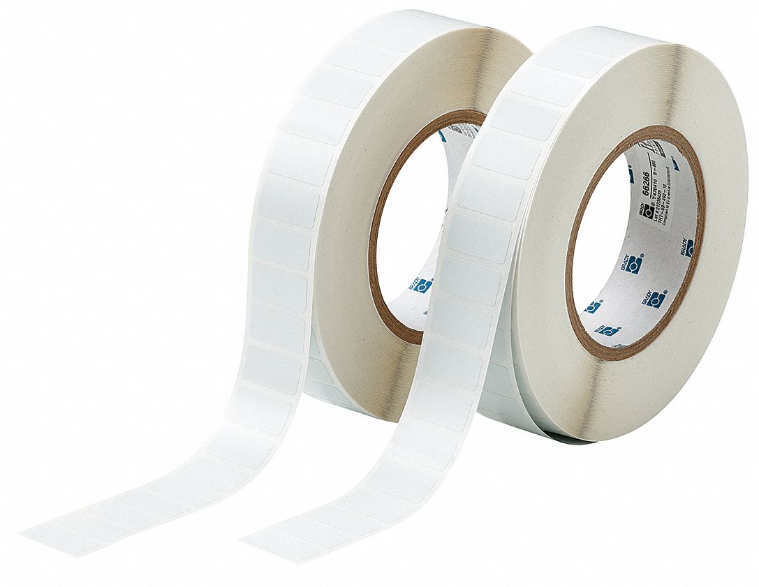 Pre-Cut Label Stock Roll: Rectangle, 1/2 in x 1 in, 1/2 in, Cryogenic Polyester, White, 5, 000 Labels